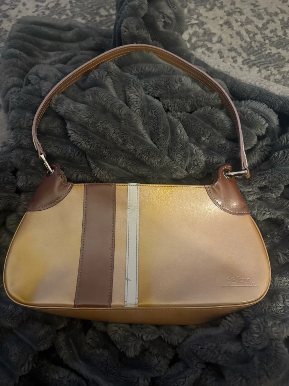 Vintage Longchamp French Gold and Brown Shoulder Bag